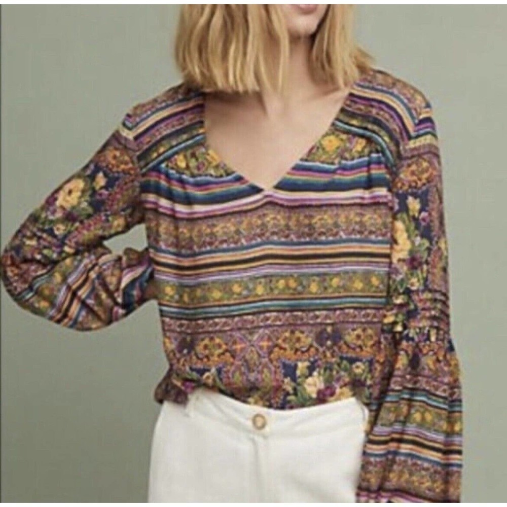 Maeve Anthropologie Ceresco Bohemian Peasant Top XS Boho Hippie Balloon Sleeves